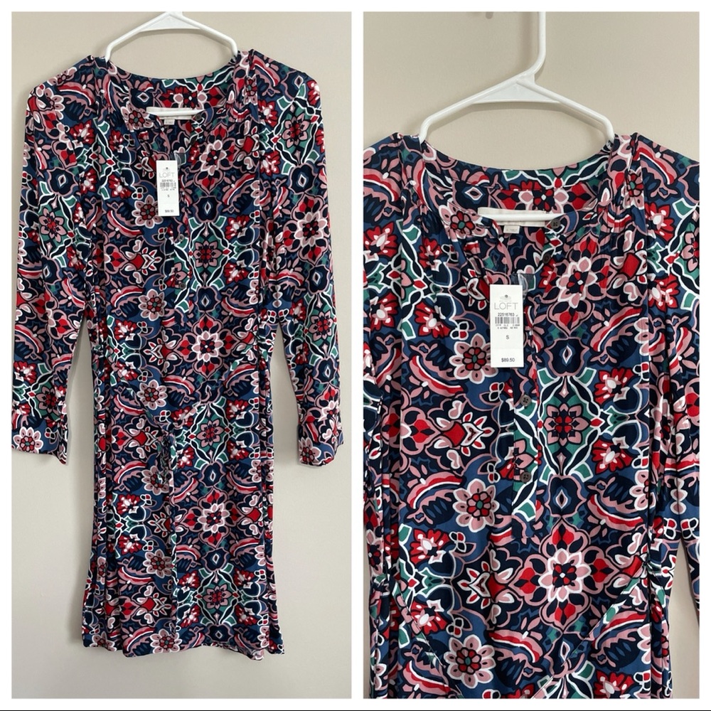 NWT LOFT floral shirt dress S